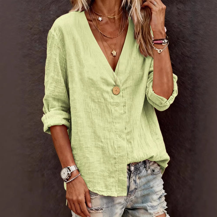 Damen Leichte V-Ausschnitt Bluse aus atmungsaktivem Material Drune
