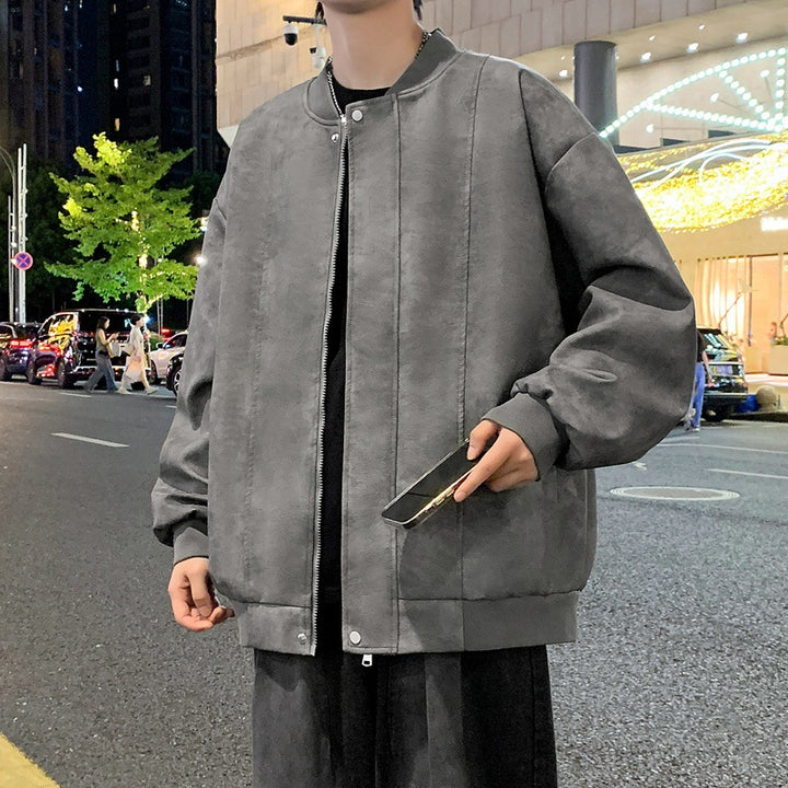 Herren Oversize-Bomberjacke aus Veloursimitat mit senkrechter Nahtstruktur Drune