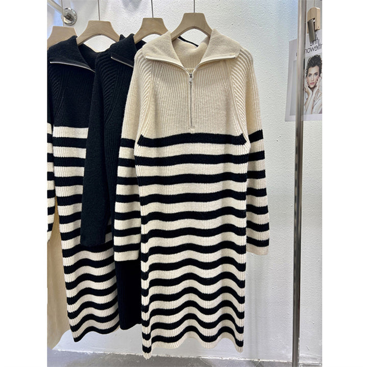 Damen Strickkleid mit Stehkragen und Halb-Reißverschluss Drune