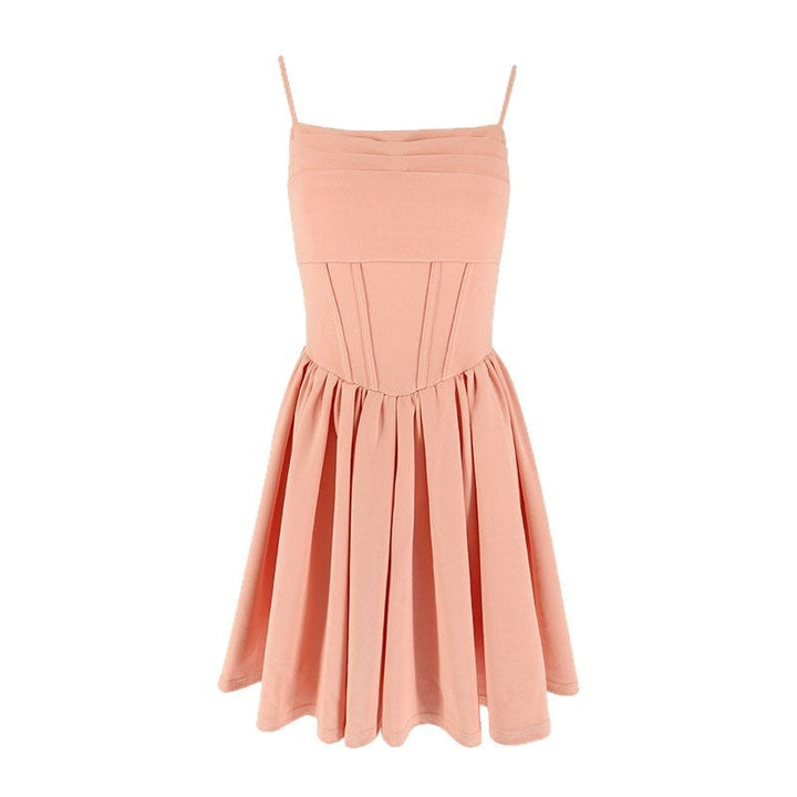 Damen schickes Sommerkleid mit Trägern und Falten Drune