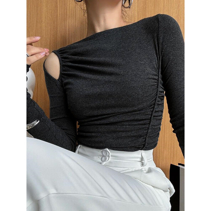 Damen asymmetrisches Longsleeve-Shirt mit Raffung Drune