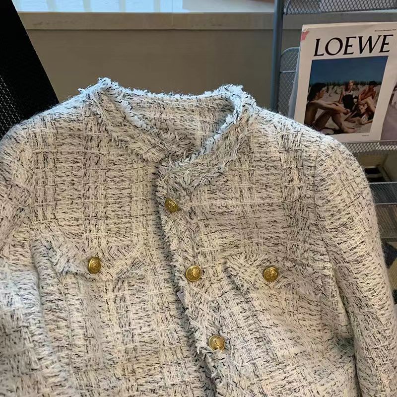 Damen elegante Tweedjacke mit Goldknöpfen Drune