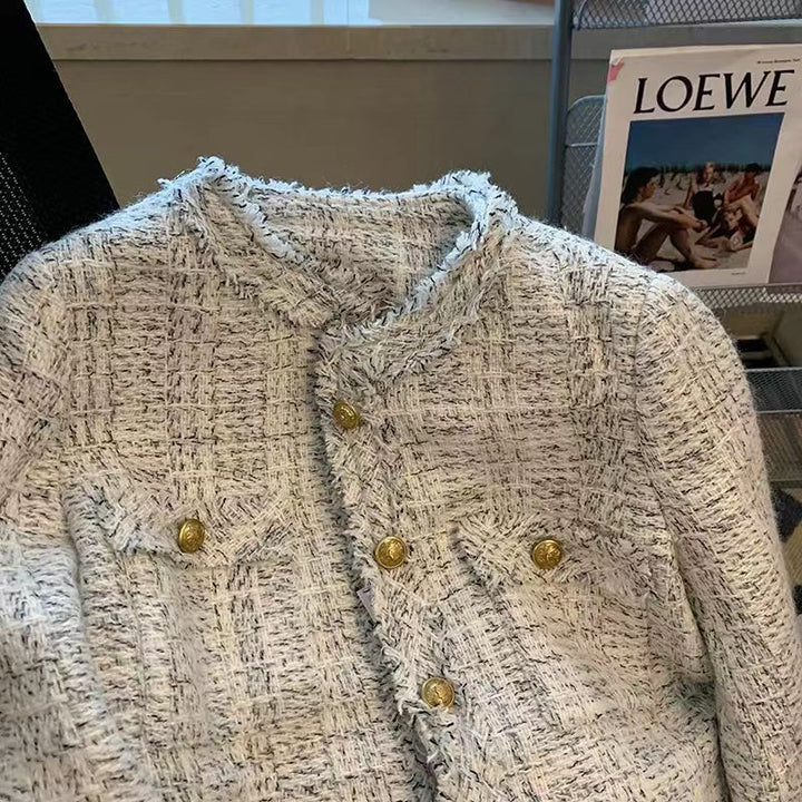 Damen elegante Tweedjacke mit Goldknöpfen Drune