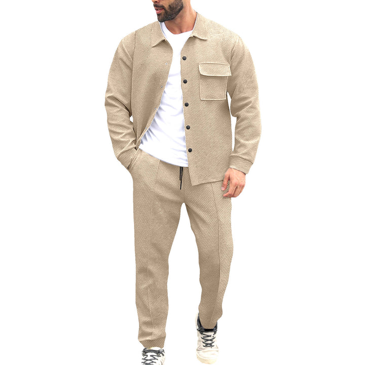 Herren Komfort-Zweiteiler Waffelstruktur-Hemdjacke mit Pattentasche und Relax-Bundhose Drune