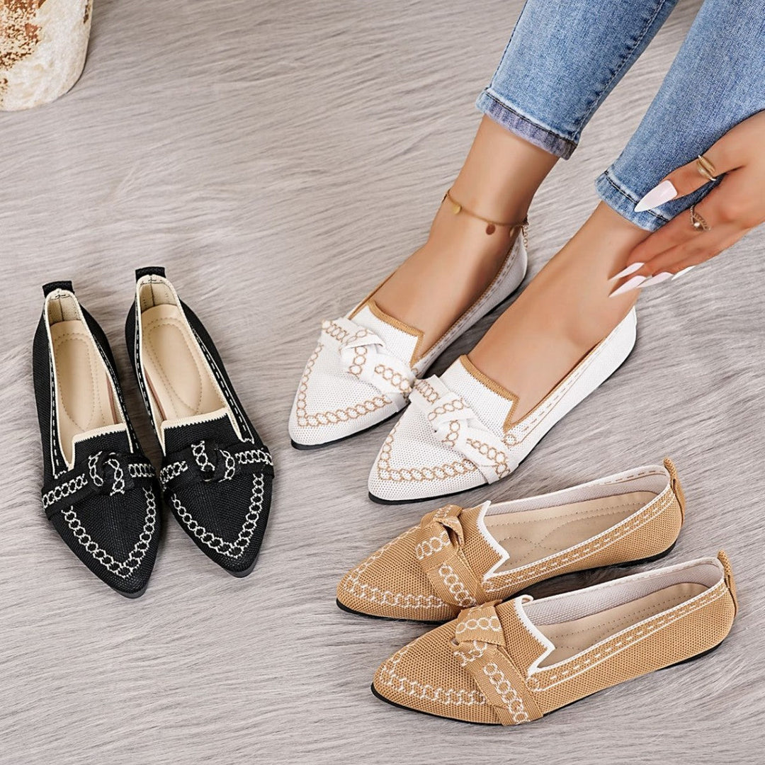 Damen Ballerinas mit modischem Streifendesign und charmantem Schleifenakzent Drune