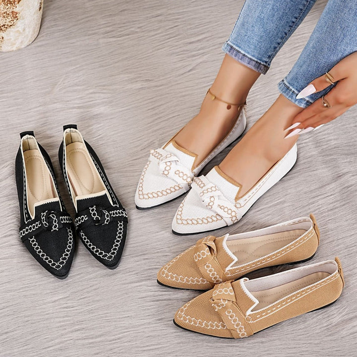 Damen Ballerinas mit modischem Streifendesign und charmantem Schleifenakzent Drune