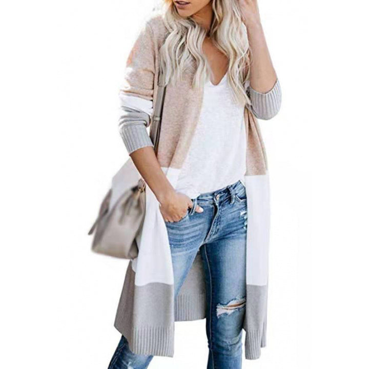 Damen lässiger Strickcardigan mit modernen Farbblockdetails und langen Ärmeln Drune