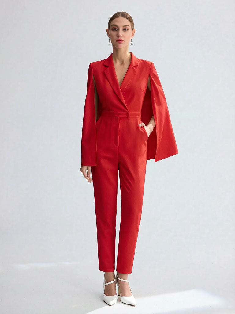Damen Eleganter Jumpsuit mit Cape-Detail Drune