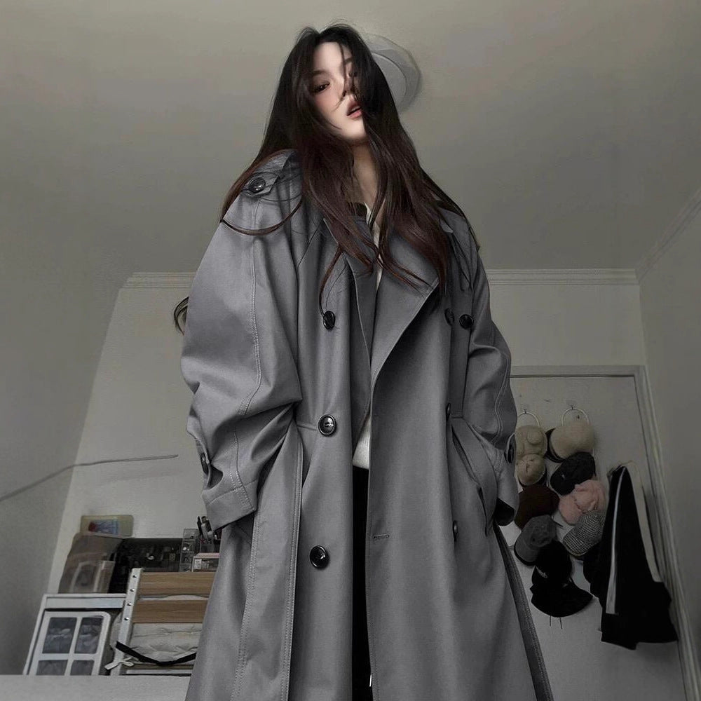 Damen Moderner Boxy-Trenchcoat mit markanter Schulterpartie und Taillengürtel Drune