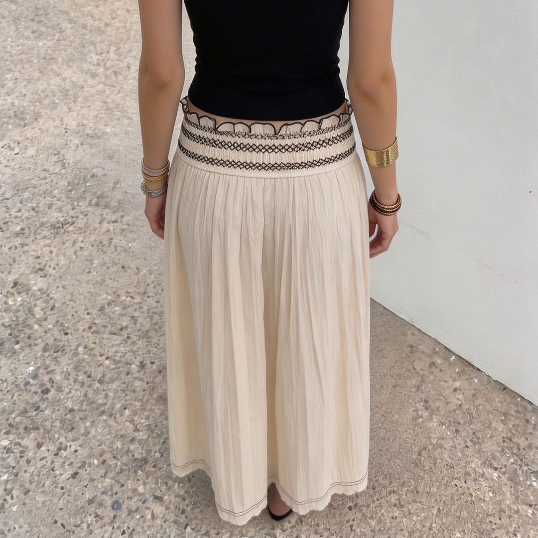 Damen Midirock mit Smokbund hoher Taille und ausgestellter A‑Linie Drune