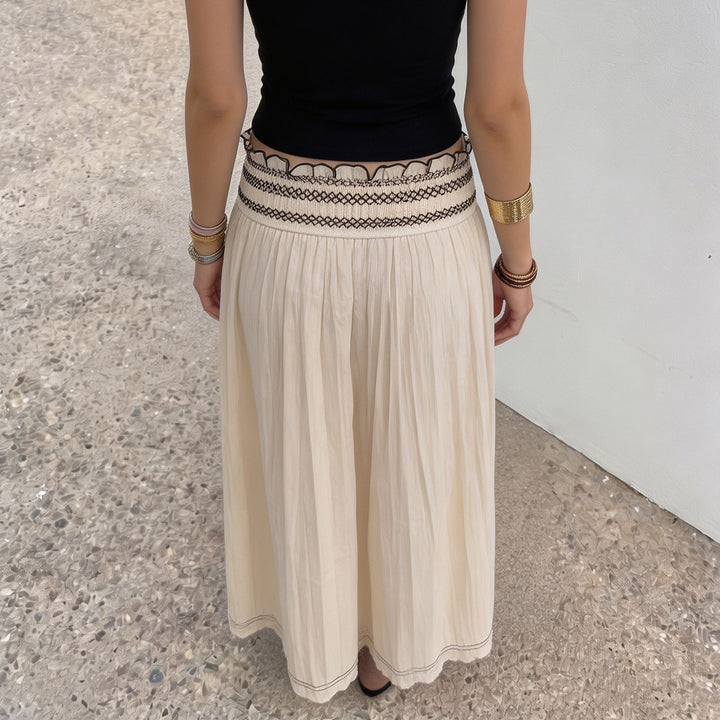 Damen Midirock mit Smokbund hoher Taille und ausgestellter A‑Linie Drune