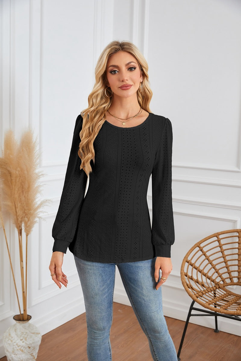 Damen Bluse mit luftigen Lochmustern und eleganten Puffärmeln Drune