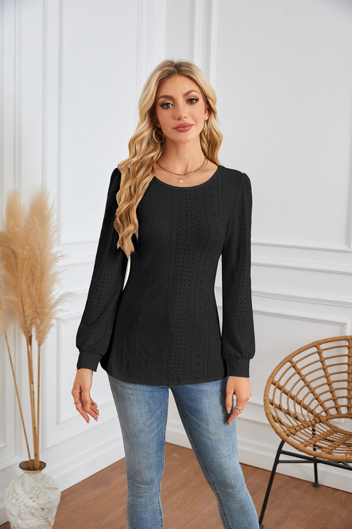 Damen Bluse mit luftigen Lochmustern und eleganten Puffärmeln Drune