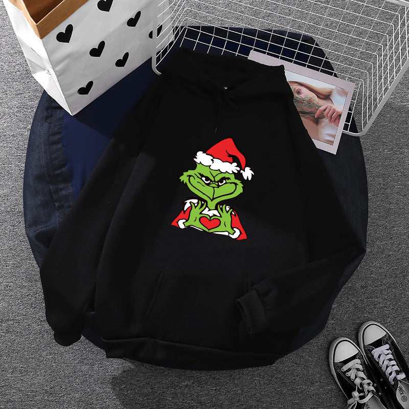 Unisex nan Kapuzenpullover mit weichem Fleece-Futter, Kängurutasche und auffälligem Weihnachts-Comicprint Drune