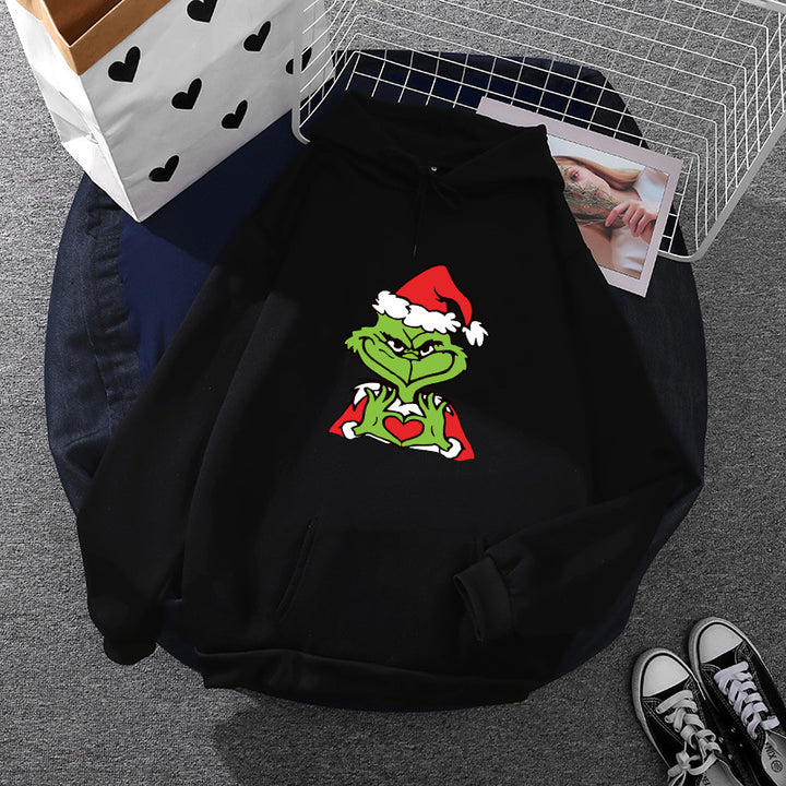 Unisex nan Kapuzenpullover mit weichem Fleece-Futter, Kängurutasche und auffälligem Weihnachts-Comicprint Drune