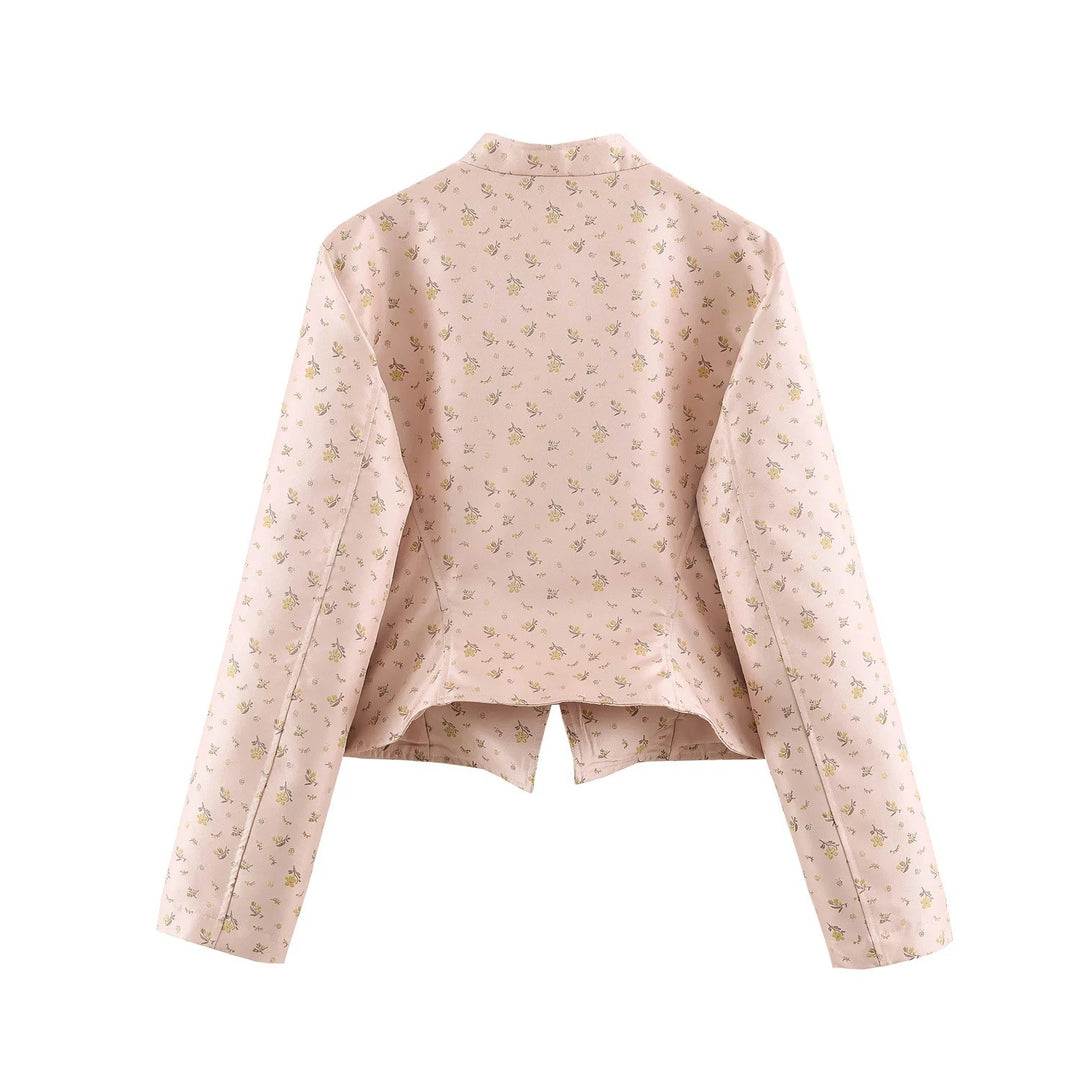 Damen Kurze Brokatoptik Militärblousonjacke mit Froschknopfleiste Drune