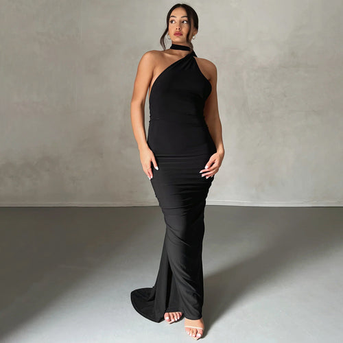 Damen Elegantes One-Shoulder Maxikleid mit figurbetonter Silhouette Drune