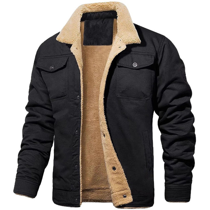 Herren Sherpa-gefütterte Canvas-Truckerjacke mit Brusttaschen Drune