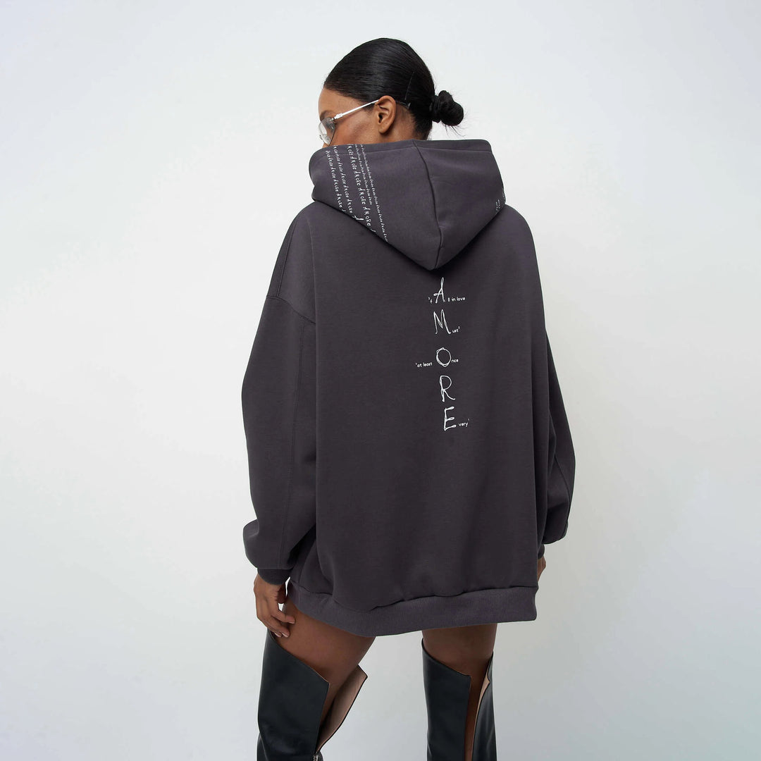 Damen Hochwertiger Oversized Hoodie mit modernem Schriftzug Drune
