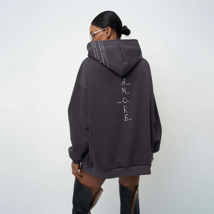 Damen Hochwertiger Oversized Hoodie mit modernem Schriftzug Drune