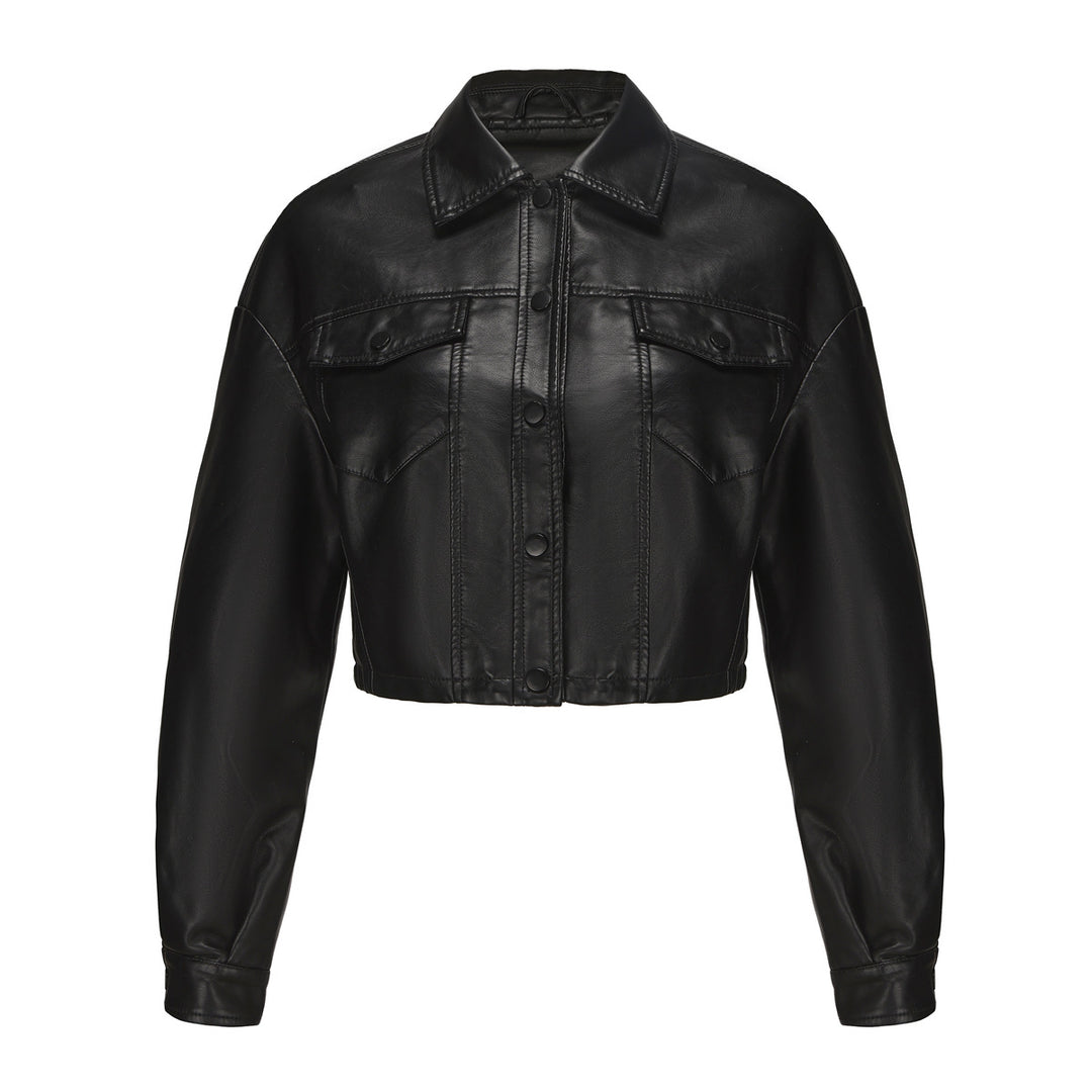 Damen nan kurze Lederjacke im Trucker-Stil mit kastiger Cropped-Passform Drune