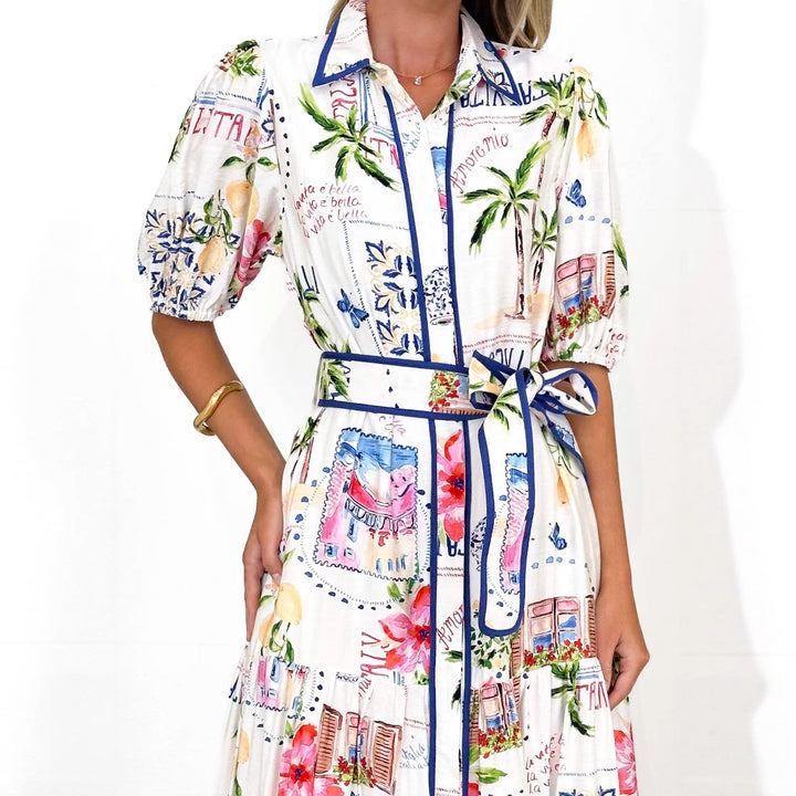 Damen Luftiges Maxikleid mit floralem Grafikdesign und praktischen Taschen Drune