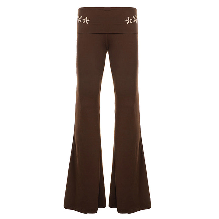 Damen nan Yogahose Flared mit Umschlagbund, komfortable Bootcut-Passform und Laser-Cut Blütendetail Drune