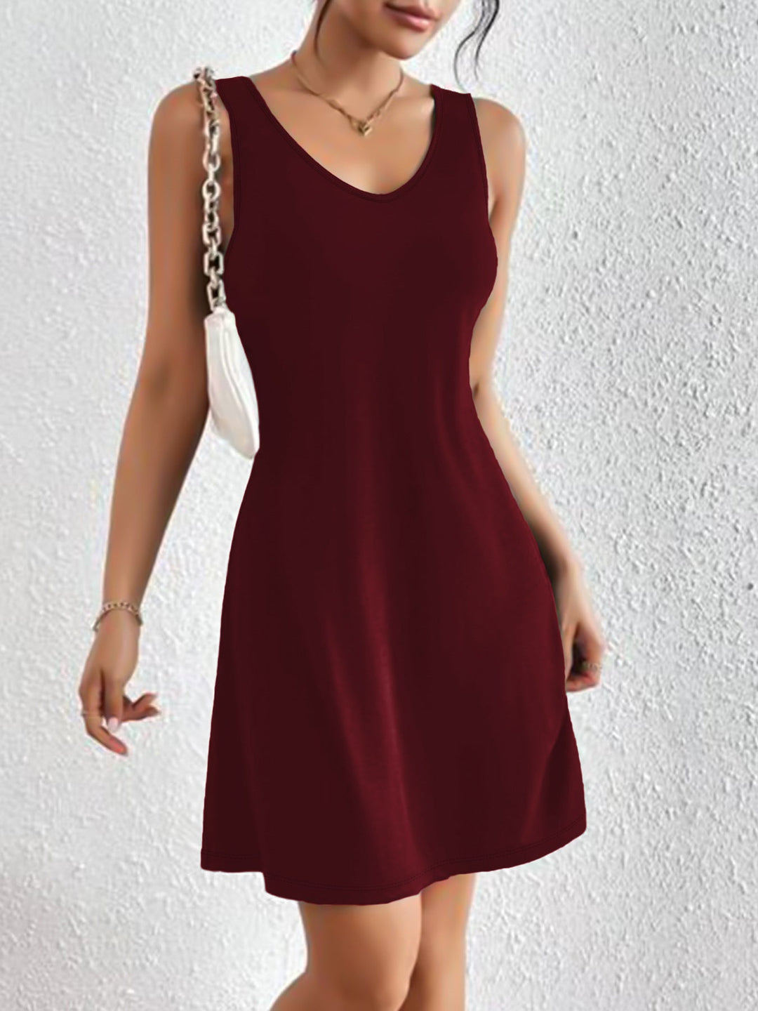 Damen lässiges A-Linien Kleid mit tiefem V-Ausschnitt und weichem Jersey-Material Drune