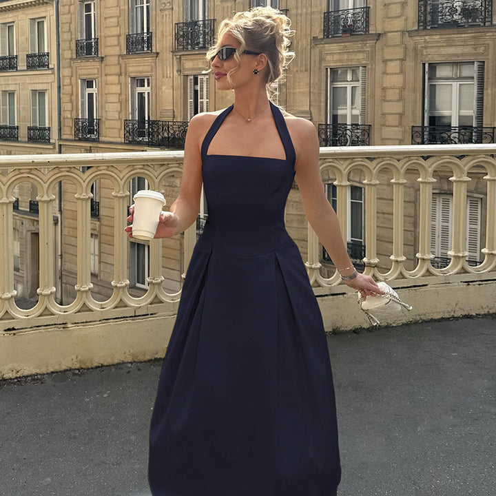 Damen Edles Maxikleid mit quadratischem Ausschnitt und schmalem Taillenband Drune