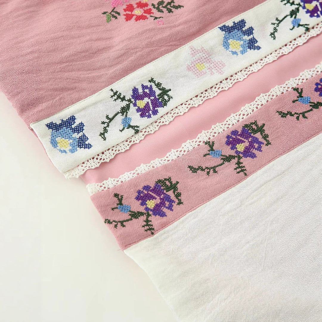 Damen nan bestickte Kimono-Cardigan mit offener Front, Spitzenbesatz und floraler Stickerei Drune
