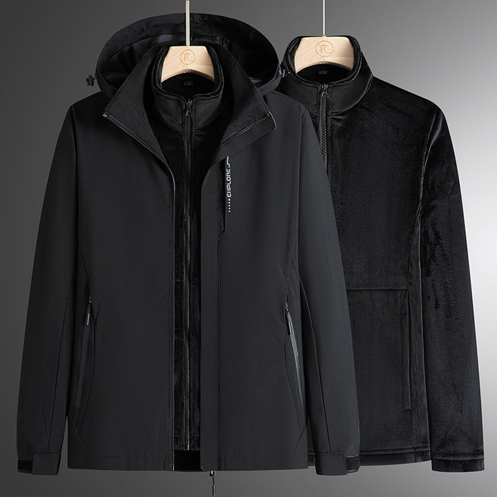 Herren modularer Softshell-Parka mit herausnehmbarer Fleece-Innenjacke, winddichter Außenhülle und verstellbarer Kapuze Drune