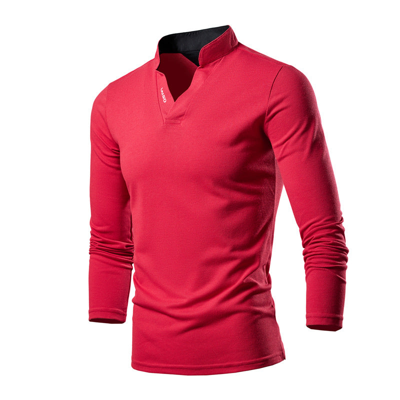 Herren Slim-Fit Langarmshirt mit Stehkragen, offenem V‑Ausschnitt und funktionalem Stretchmaterial Drune