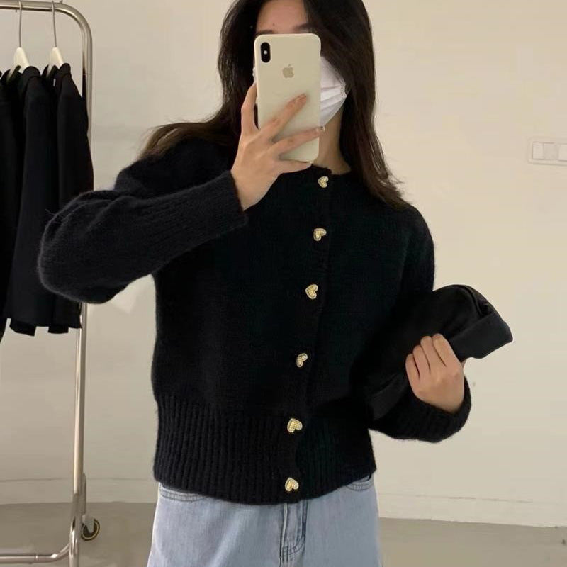 Damen Strickjacke mit Herzknöpfen und feiner Rippstruktur Drune