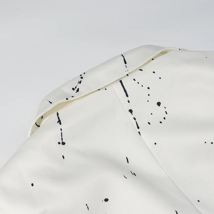 Damen nan kastiger Kunstseiden-Blazer mit abstraktem Splash-Print, Reverskragen und Pattentaschen Drune