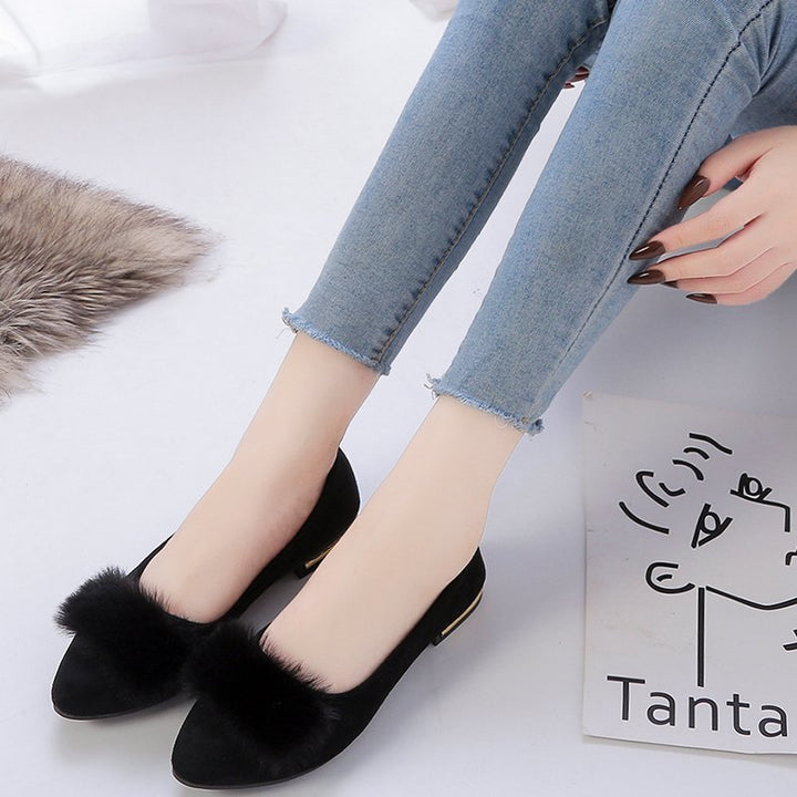 Damen nan spitze Ballerina mit Kunstvelours-Obermaterial, Kunstfell-Pompon und metallischer Absatzapplikation Drune
