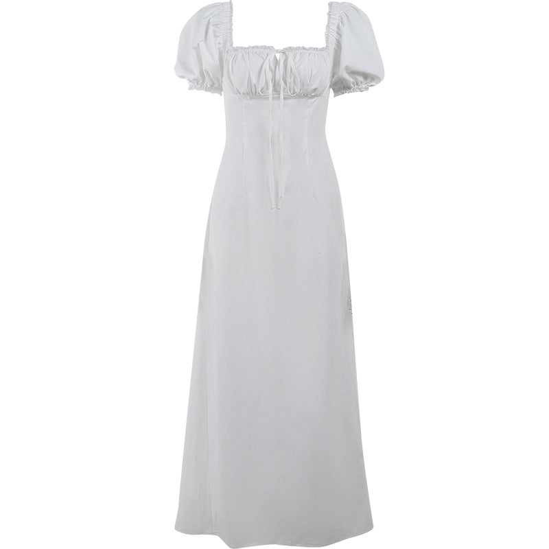 Damen Maxikleid mit Puffärmeln und romantischem Rüschendetail Drune