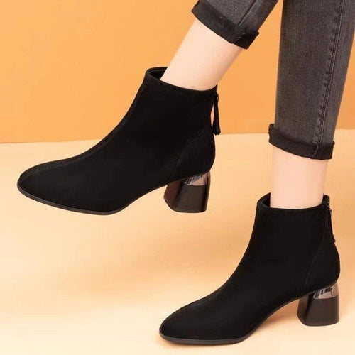 Damen Elegante Veloursleder Stiefeletten Drune