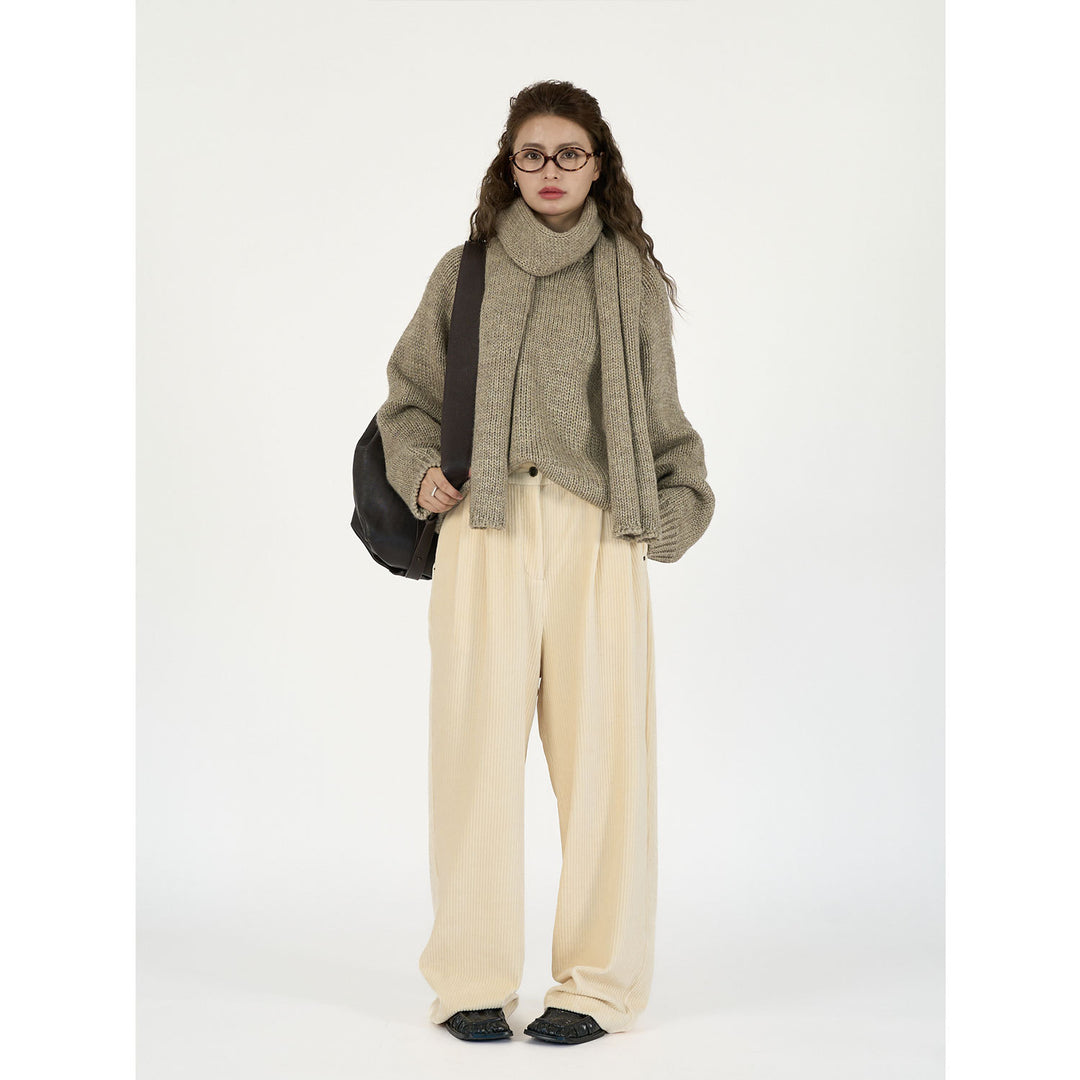 Damen Weite Cordhose mit hoher Taille, Bundfalten und Palazzo‑Schnitt Drune
