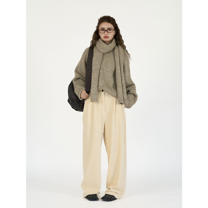 Damen Weite Cordhose mit hoher Taille, Bundfalten und Palazzo‑Schnitt Drune