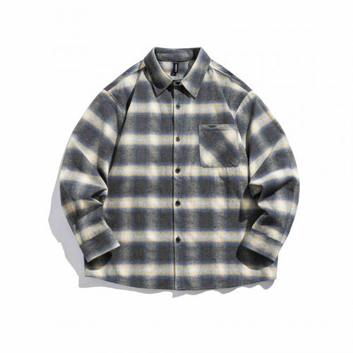 Unisex Kastenförmiges kariertes Flanell-Overshirt mit aufgesetzter Brusttasche und Boxy-Schnitt Drune