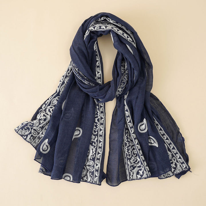 Damen eleganter Schal aus hochwertigem Chiffon mit filigraner Stickerei Drune
