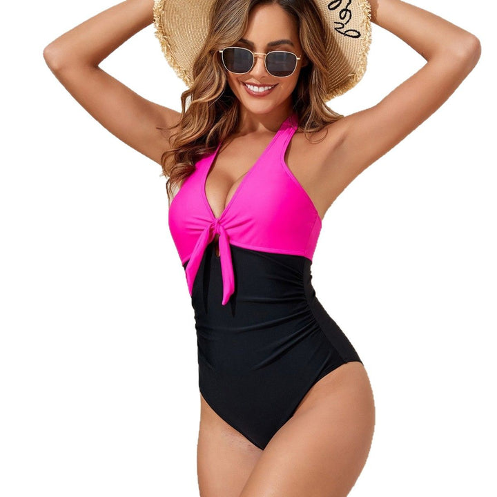 Damen Eleganter Einteiler Badeanzug mit verspieltem Knoten Drune