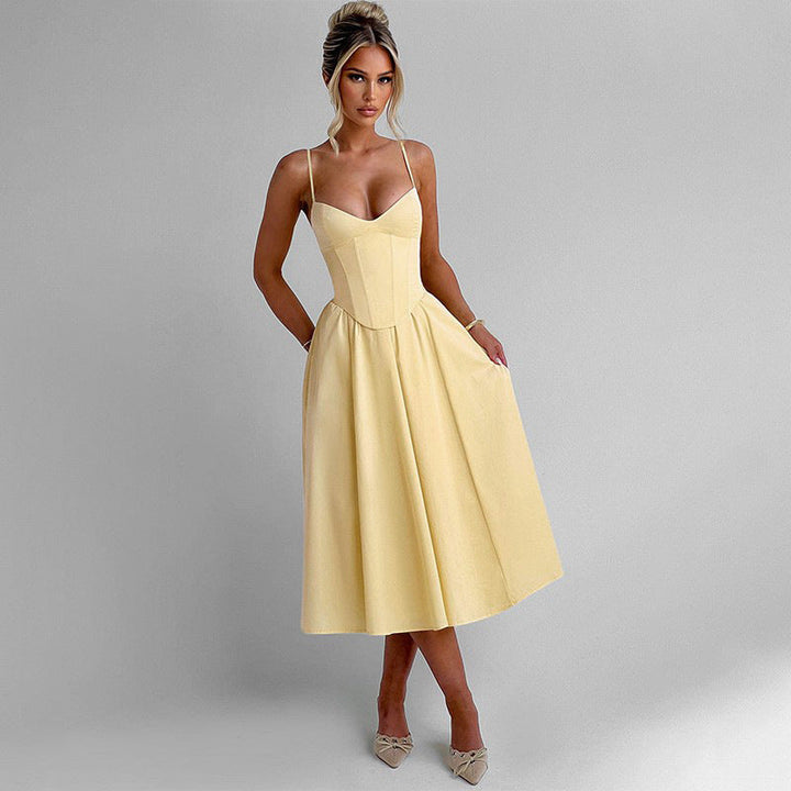 Damen Elegantes Maxikleid mit tailliertem Oberteil und schwingendem Rock Drune
