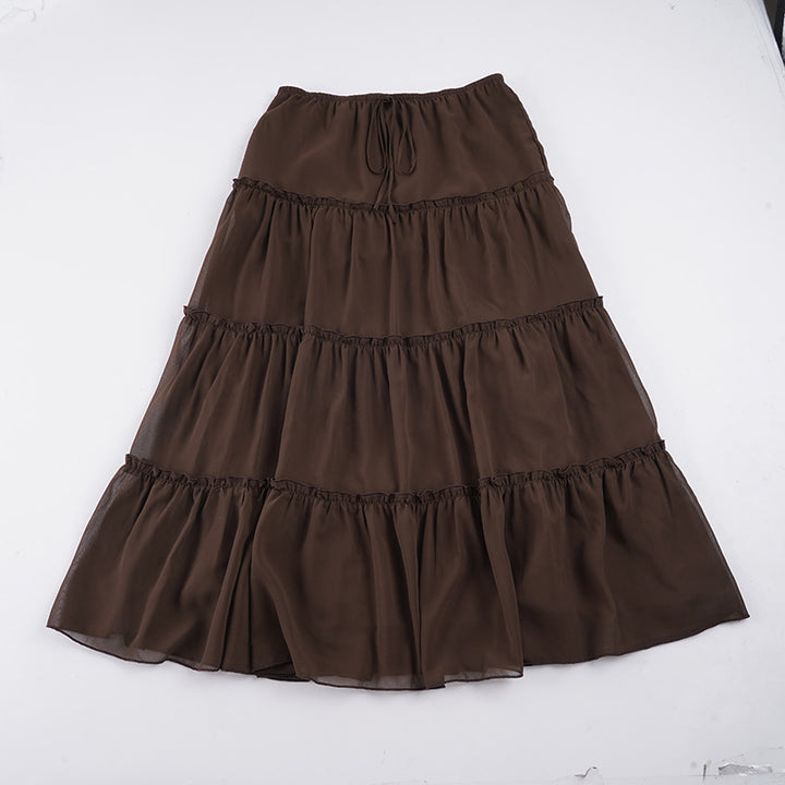 Damen Stufenrock aus Chiffon mit elastischem Bund und BindDruneand Drune