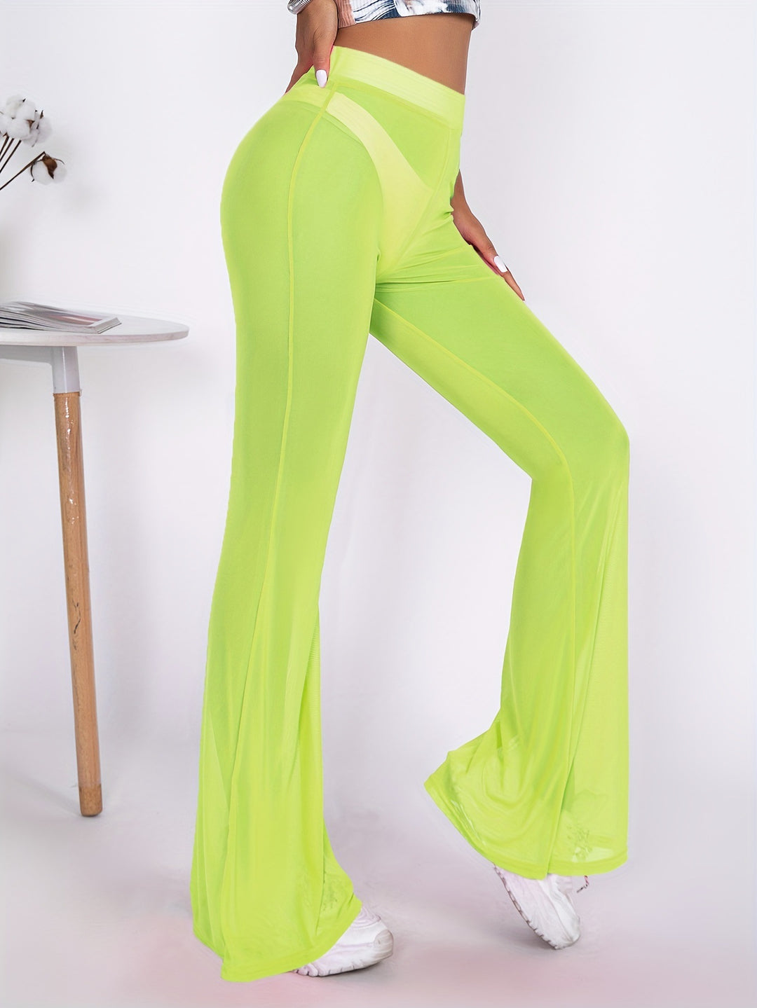 Damen Transparente Flared-Hose aus Netzstoff Drune