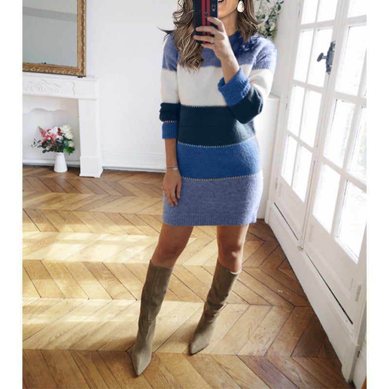 Drune | Schicke Herbst Farbblock Langarmkleid für Frauen