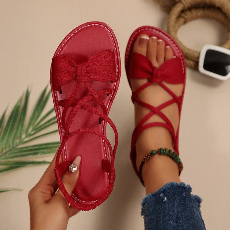 Damen Zarte Römersandalen mit Schleifen-Detail und verstellbaren Schnürriemen Drune