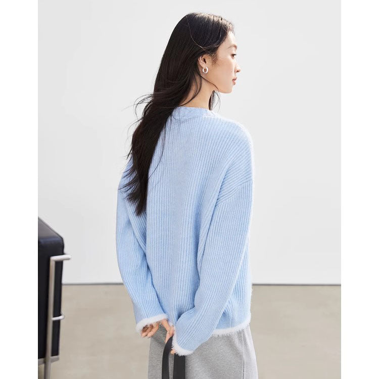 Damen Flauschiger Pullover mit weitem Schnitt und modernen Rippdetails Drune