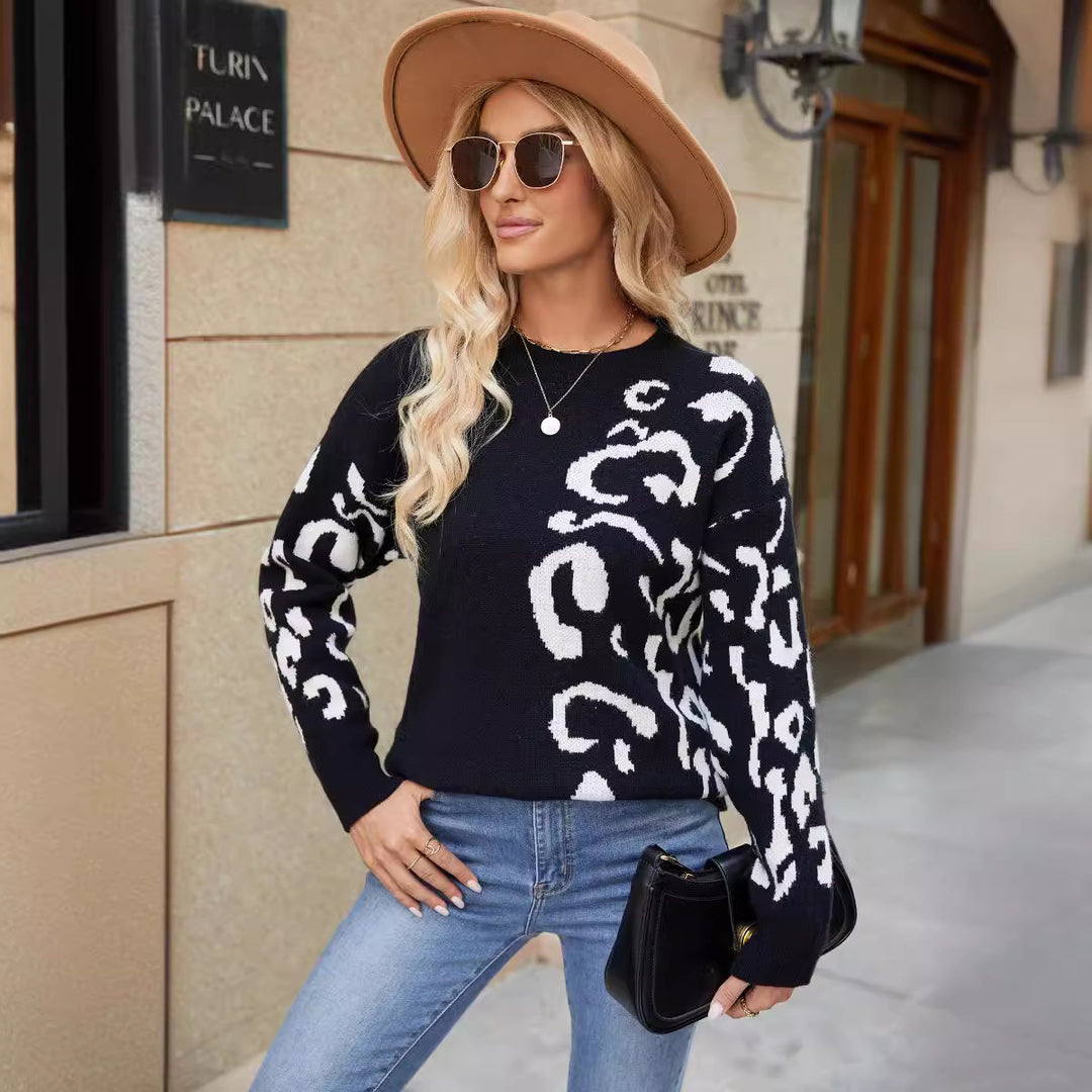 Damen kuscheliger Pullover mit trendigem Leopardenmuster und lässigem Schnitt Drune