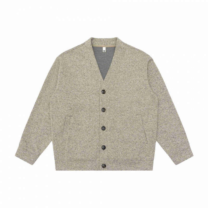 Unisex Oversize-Strickcardigan mit V‑Ausschnitt, durchgehender Knopfleiste und aufgesetzten Eingrifftaschen Drune